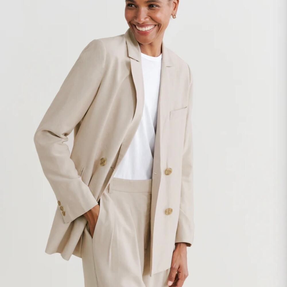 JENNI KAYNE Jones Lightweight Double Breasted Blazer Tan Beige 10